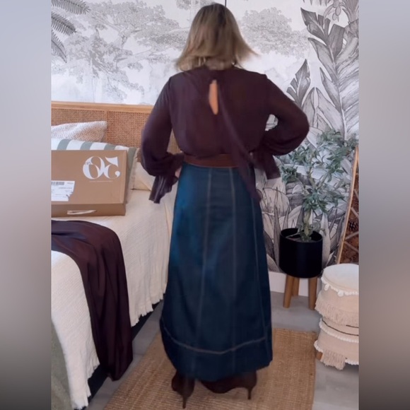 Zara Z1975 BELTED DENIM MIDI WRAP SKIRT MEDIUM - Picture 9 of 10